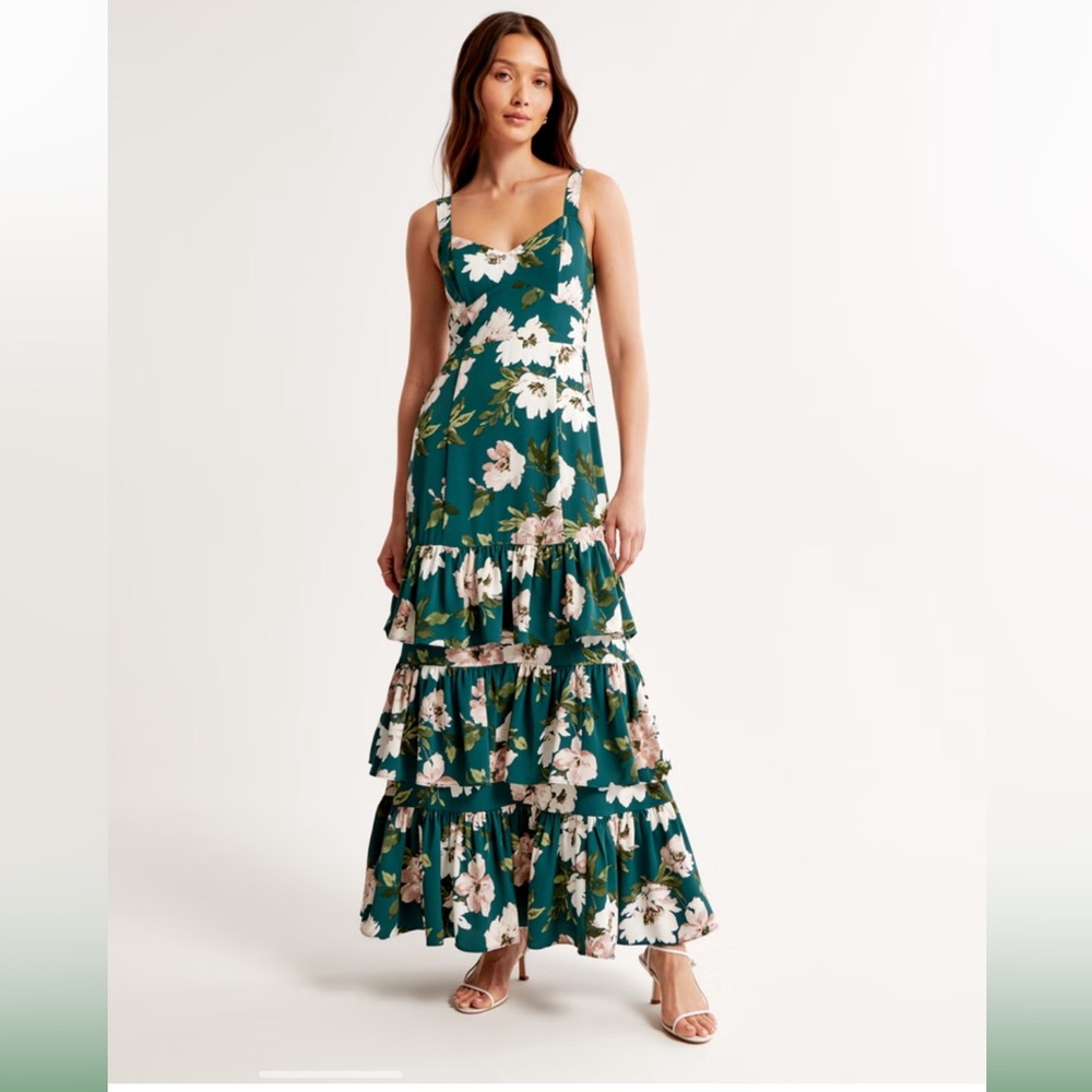 Abercrombie green floral maxi dress, small